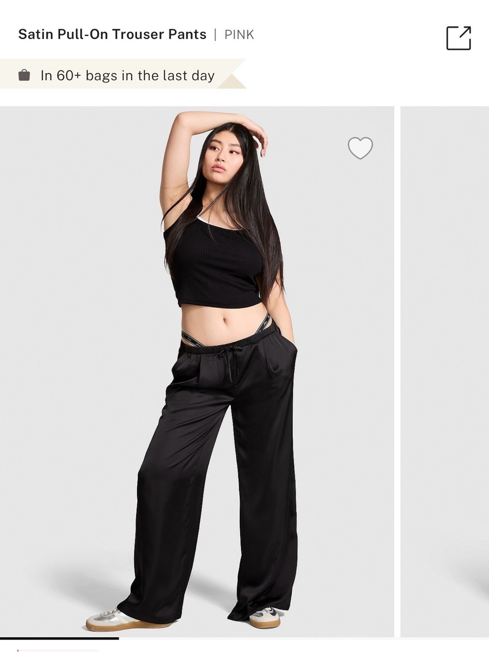 PINK Black Satin Wide-Leg Pull-On Trousers